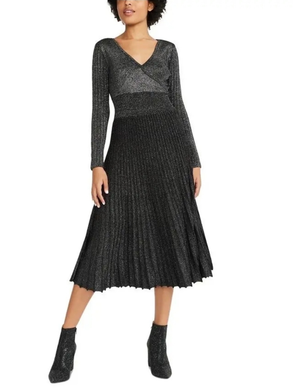 🌻Betsey Johnson Metallic Pleated Knit Dress Size L